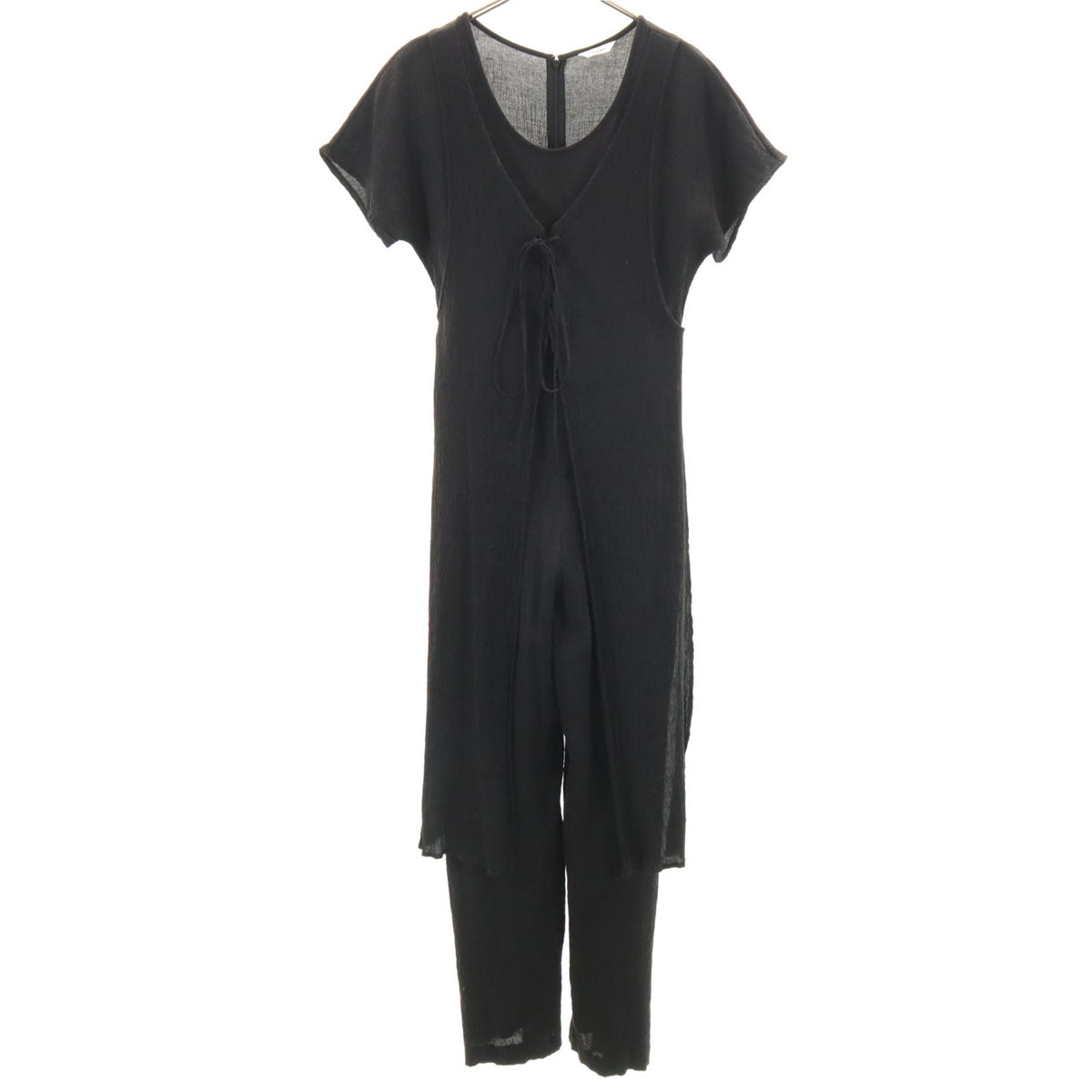 CLANE クラネ シワ加工 レイヤード オールインワン 1 ブラック つなぎ フレンチスリーブ レディース