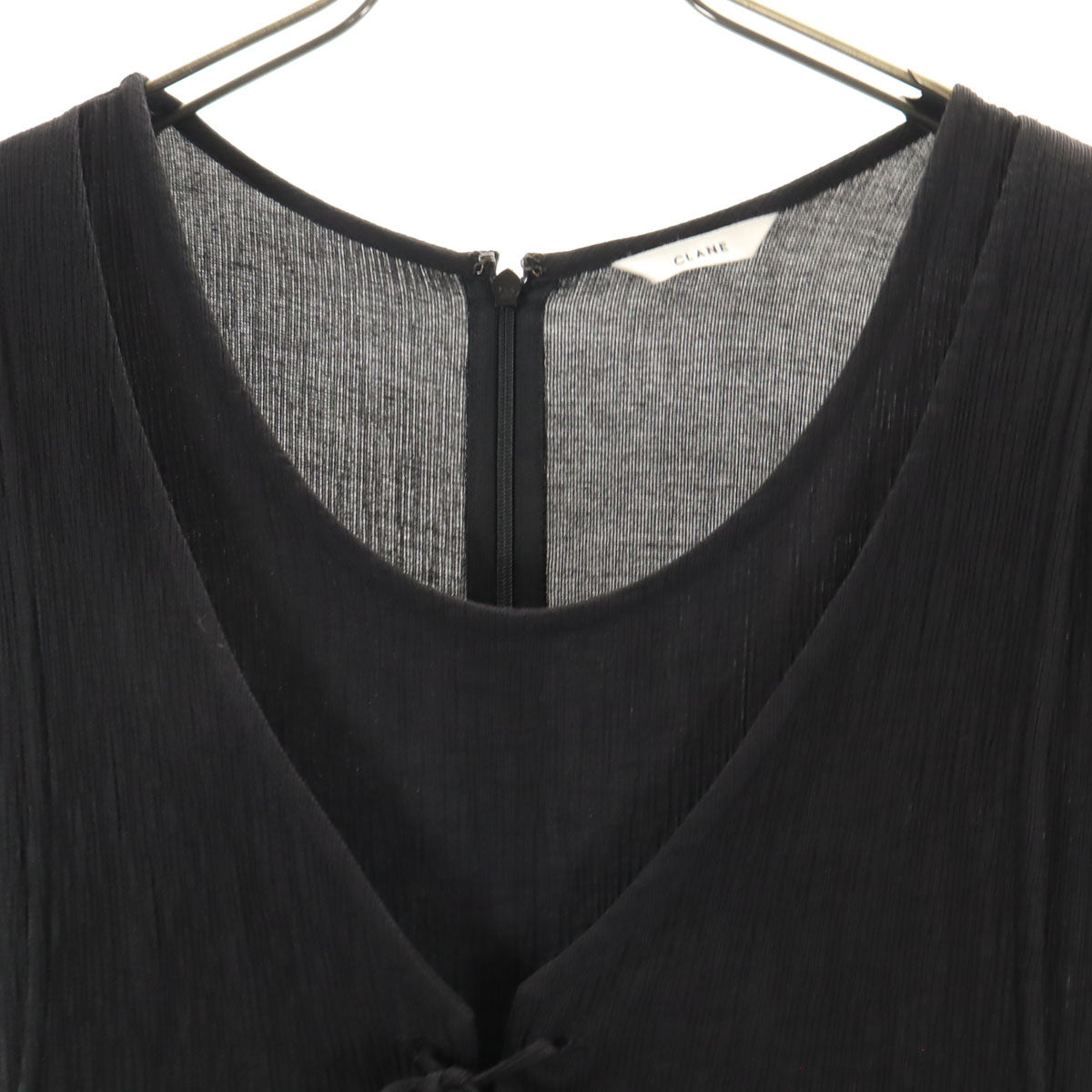 CLANE クラネ シワ加工 レイヤード オールインワン 1 ブラック つなぎ フレンチスリーブ レディース