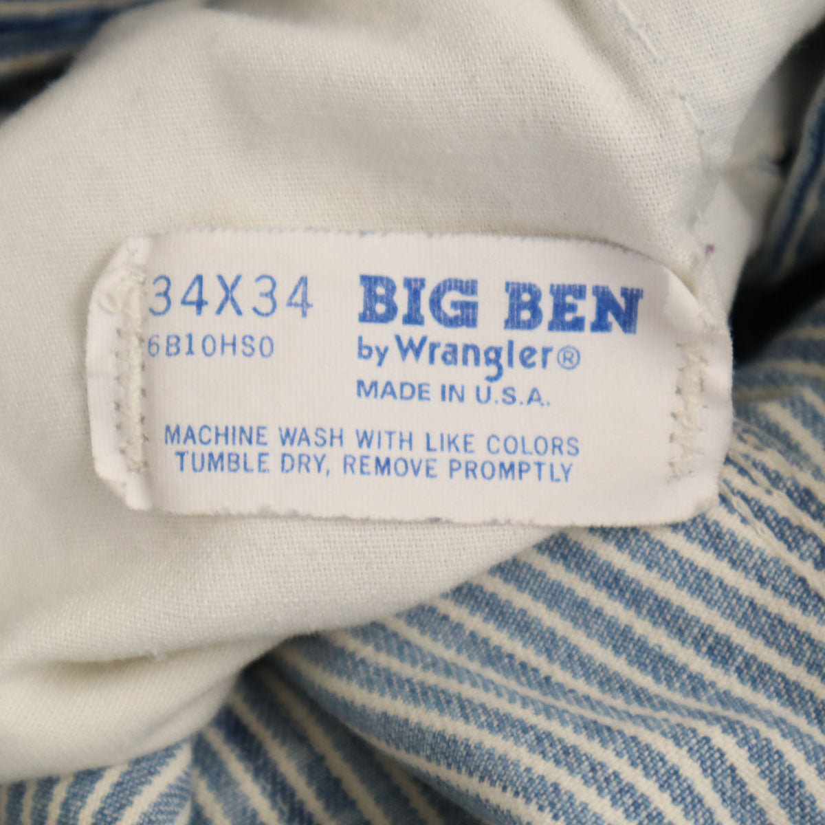 BIG BEN ビッグベン 80s USA製 ヴィンテージ ヒッコリー オーバーオール W34 ネイビー系 BY WRANGLER メンズ
