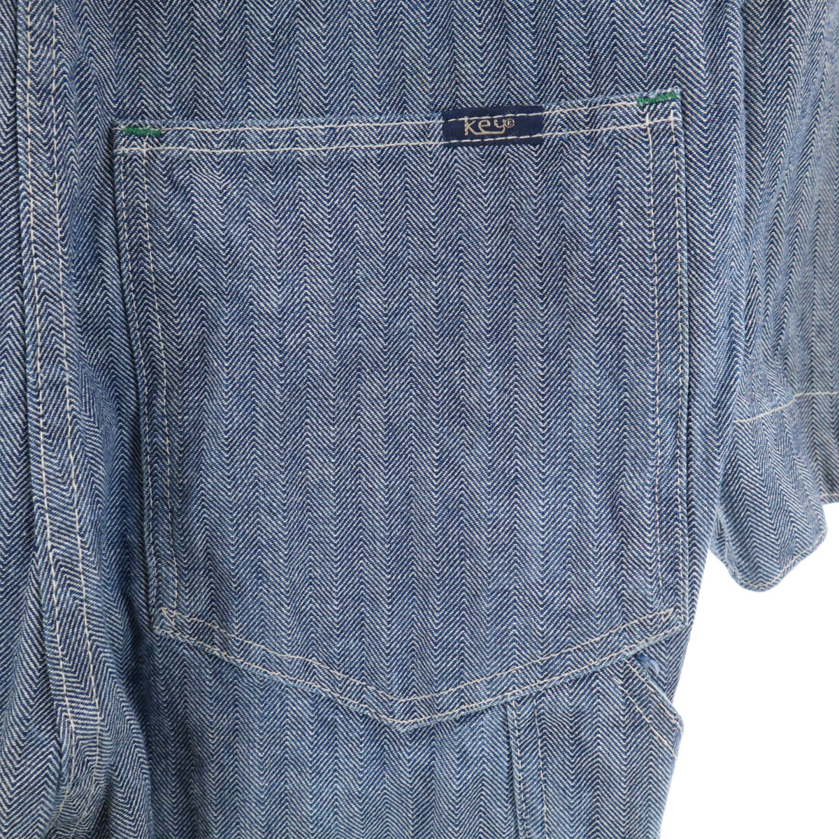 KEY キー 80s ヴィンテージ USA製 ヘリンボーン 長袖 ワークオールインワン つなぎ 34 ネイビー TARONジップ メンズ