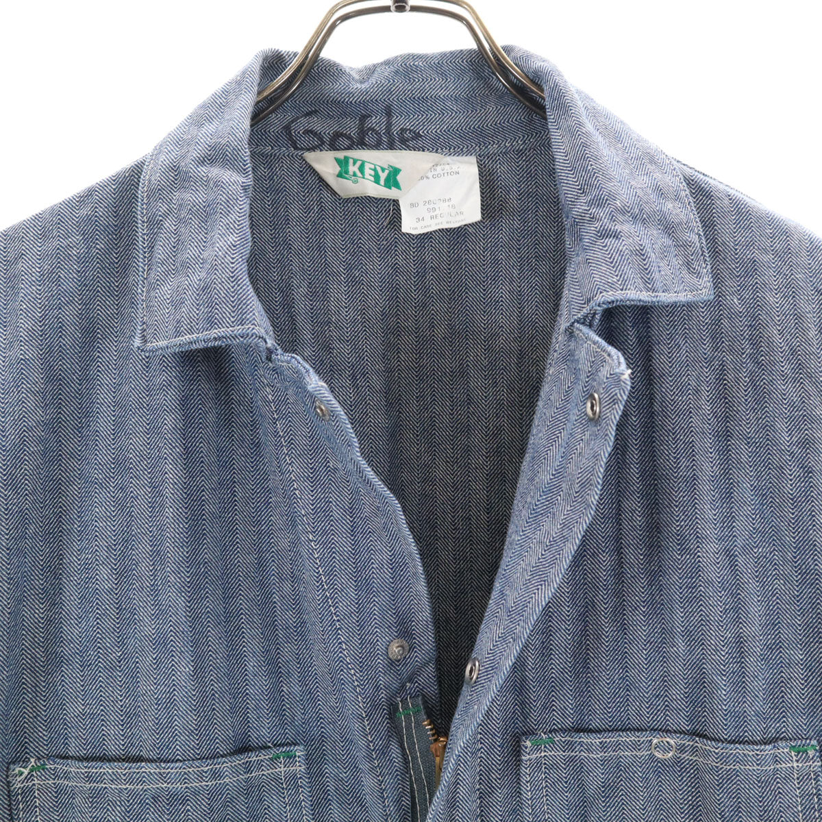KEY キー 80s ヴィンテージ USA製 ヘリンボーン 長袖 ワークオールインワン つなぎ 34 ネイビー TARONジップ メンズ