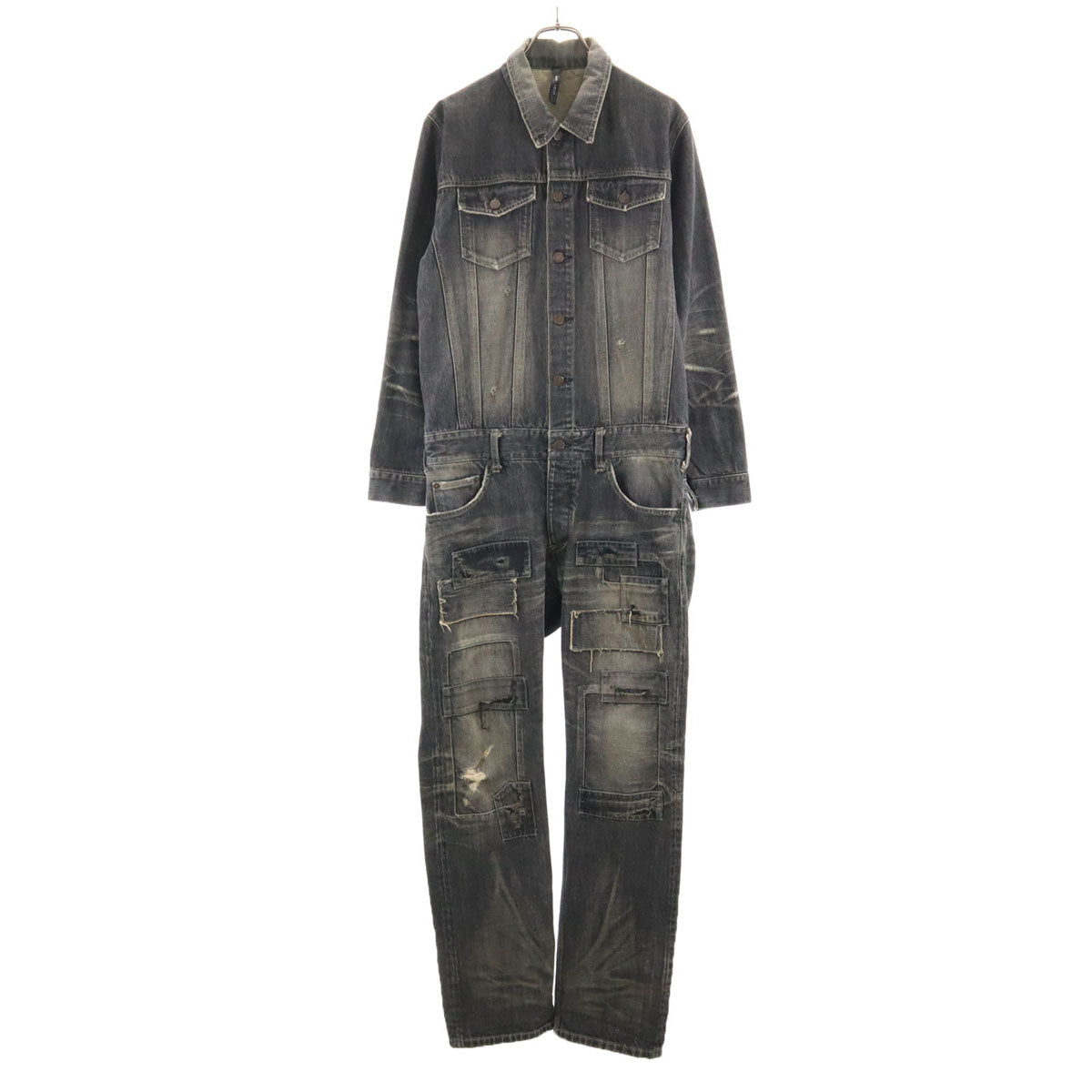 glamb グラム 長袖 ヴィンテージ加工 デニム ワークオールインワン つなぎ 2 グレー メンズ