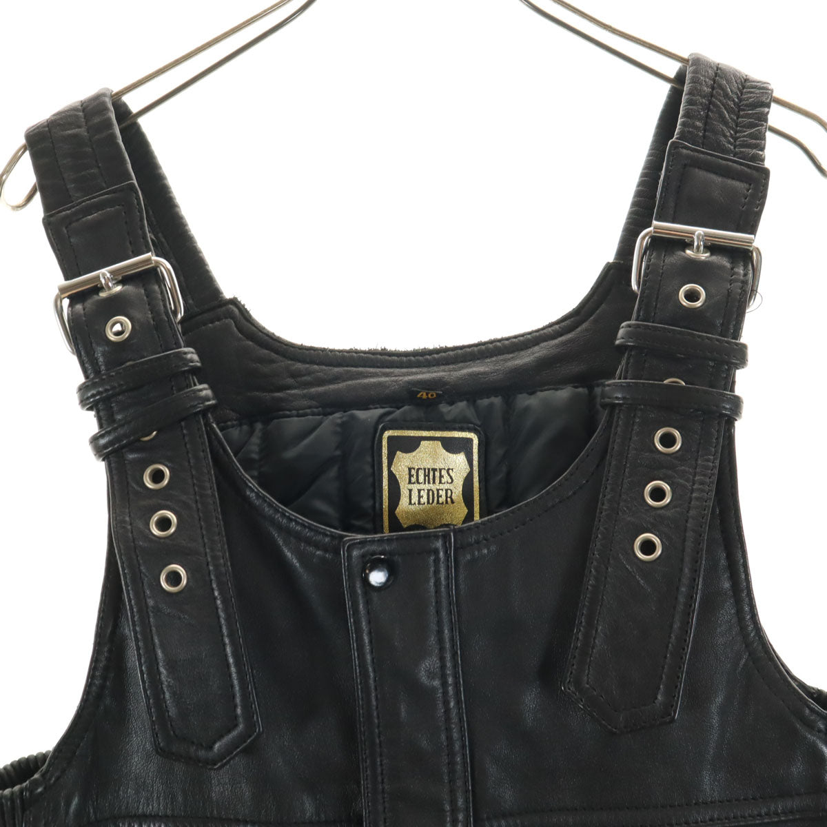 本革レザー オーバーオール 40 ブラック レディース