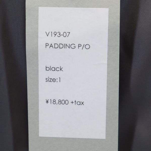 未使用 VAST222 バースト222 19AW 日本製 中綿ジャケット 1 ブラック プルオーバー メンズ