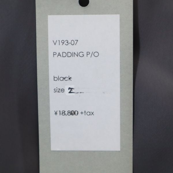 未使用 VAST222 バースト222 19AW 日本製 中綿ジャケット 2 ブラック プルオーバー メンズ