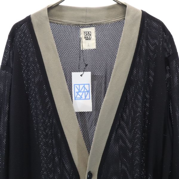 未使用 VAST222 バースト222 19ss 日本製 長袖 メッシュ カーディガン 2 黒×グレー メンズ