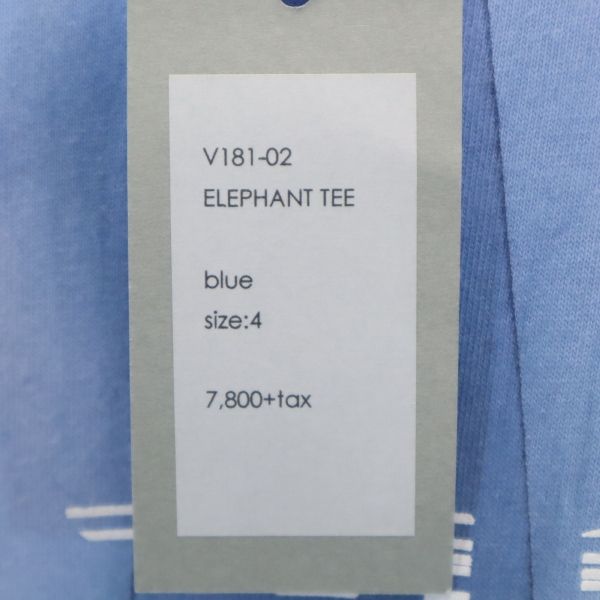 未使用 バースト222 18ss 日本製 ELEPHANT 半袖 Tシャツ 4 ブルー系 VAST222 エレファント メンズ