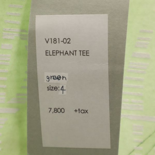 未使用 バースト222 18ss 日本製 ELEPHANT 半袖 Tシャツ 4 グリーン系 VAST222 エレファント メンズ