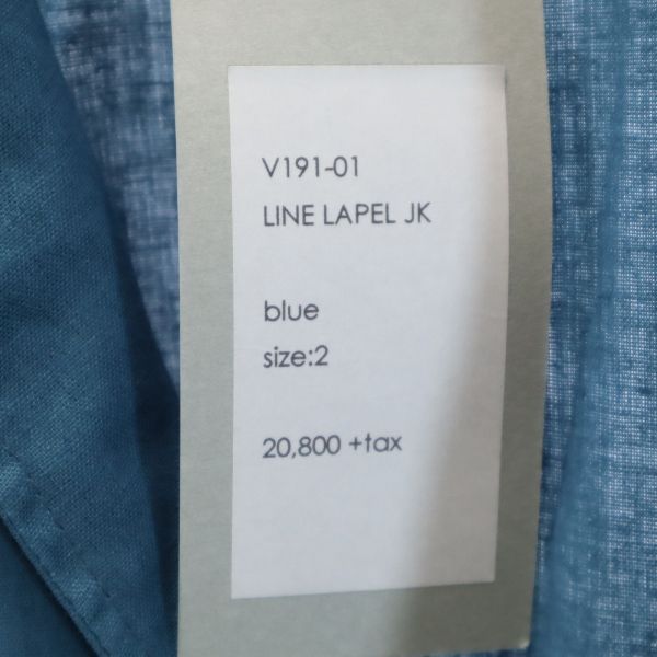 未使用 VAST222 バースト222 19ss リネンミックス ライン入 長袖 ジャケット 2 ブルー メンズ