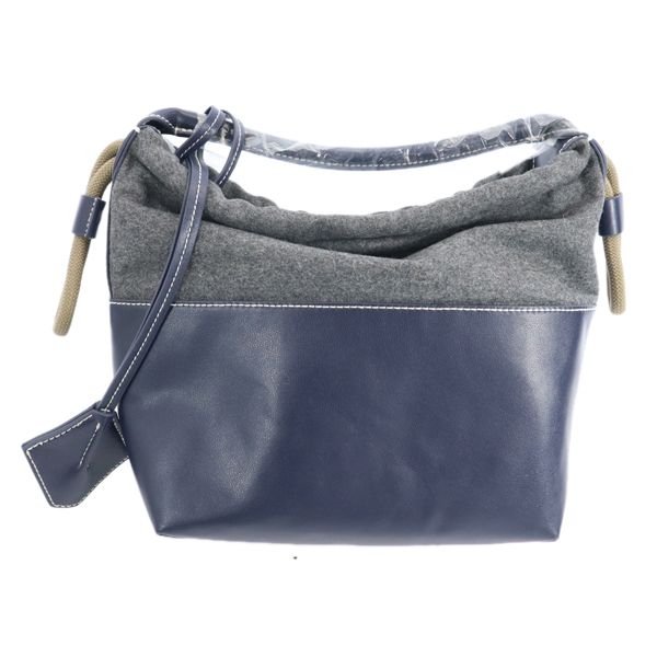 未使用 nano universe ナノユニバース ODORANTES 異素材コンビ  ショルダーバッグ  紺×白グレー レディース