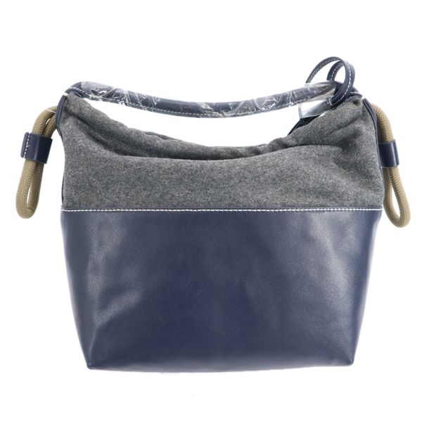 未使用 nano universe ナノユニバース ODORANTES 異素材コンビ  ショルダーバッグ  紺×白グレー レディース