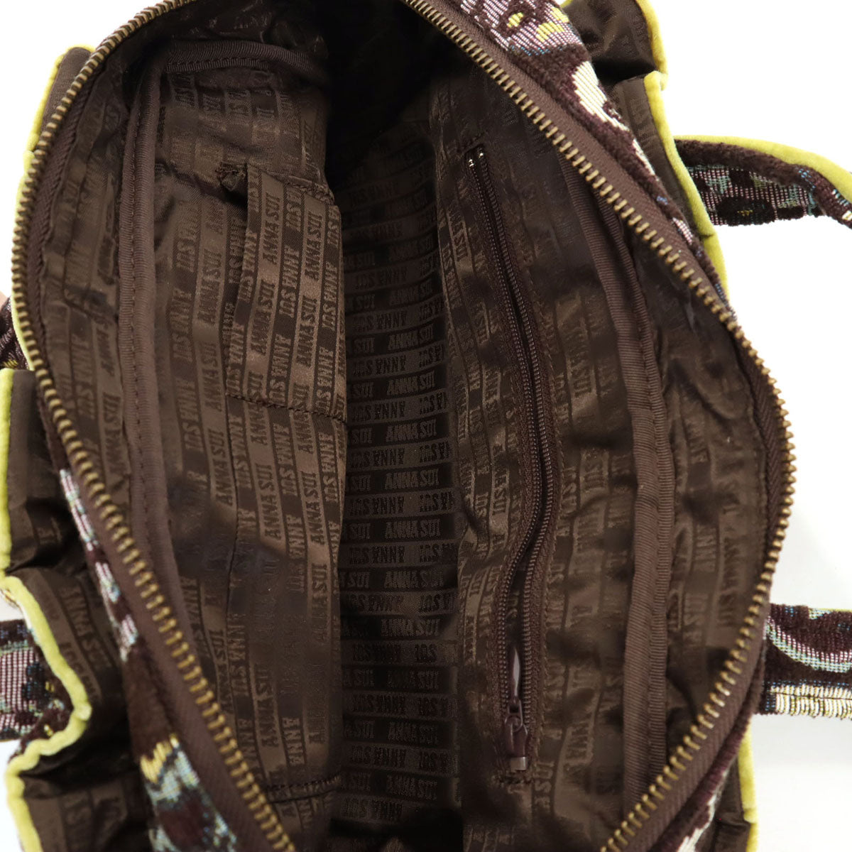 未使用 ANNA SUI アナスイ 日本製 ゴブラン織り ハート柄 ハンドバッグ  ブラウン系 レディース