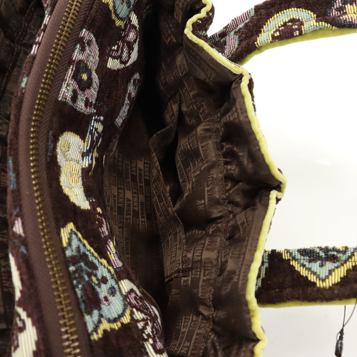 未使用 ANNA SUI アナスイ 日本製 ゴブラン織り ハート柄 ハンドバッグ  ブラウン系 レディース