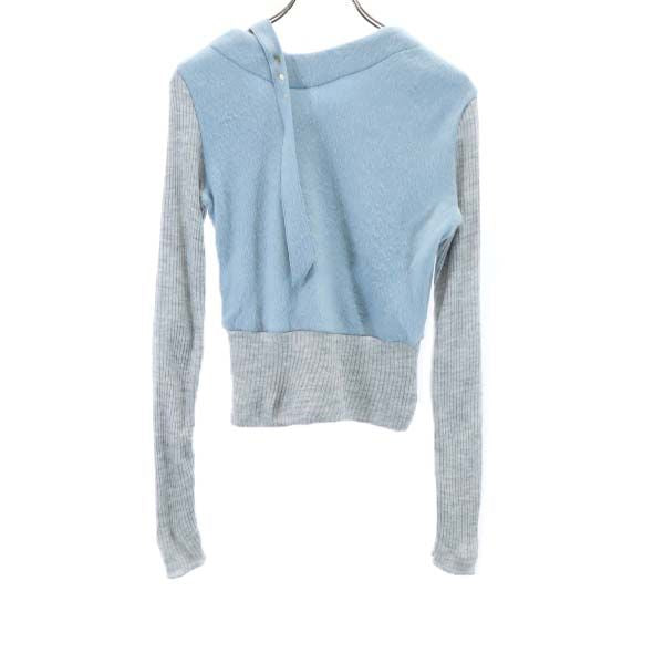 Riu リウ 長袖 切替 セーター F 水色×グレー系 ニット リング付き レディース