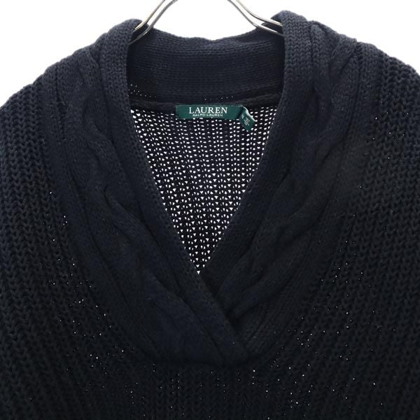 RALPH LAUREN ラルフローレン ケーブル編み 長袖 Vネック コットンニット セーター XXS 黒 レディース