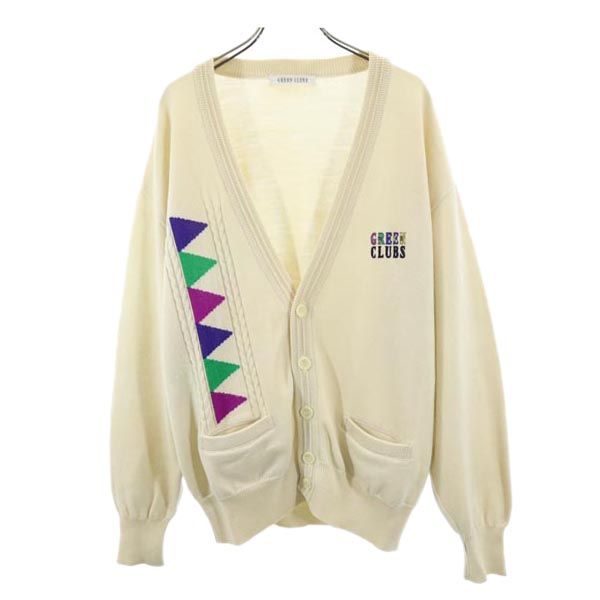 GREENCLUBS グリーンクラブ ロゴ刺繍 長袖 ニットカーディガン 3 アイボリー メンズ