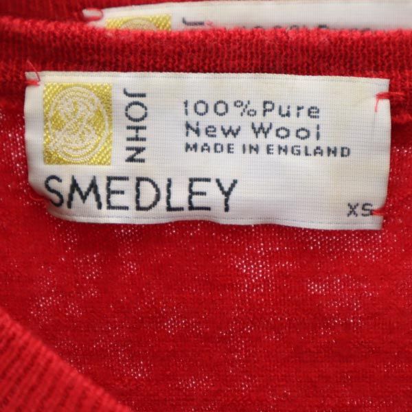 ジョンスメドレー 英国製 ウール 長袖 ツインニット アンサンブル XS 赤 JOHN SMEDLEY カーディガン 半袖セーター レディース