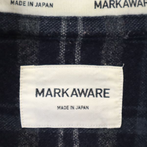 markaware マーカウェア 日本製 カシミヤブレンド チェック柄 長袖 ボタンダウンシャツ 1 紺系 レディース