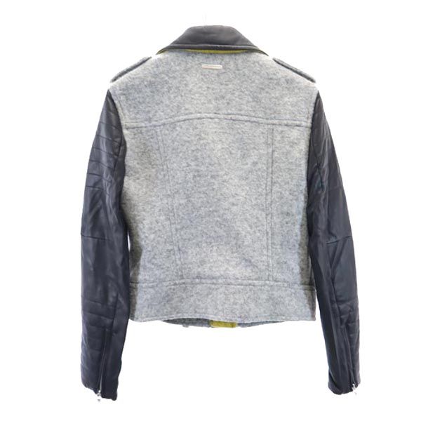 ARMANI EXCHANGE アルマーニエクスチェンジ ウールブレンド イミテーションレザー ライダースジャケット S グレー系 切替 レディース