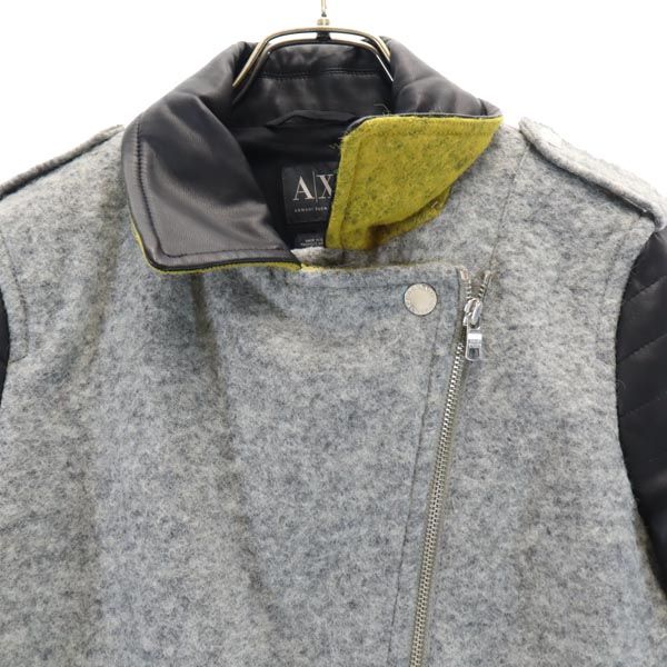 ARMANI EXCHANGE アルマーニエクスチェンジ ウールブレンド イミテーションレザー ライダースジャケット S グレー系 切替 レディース