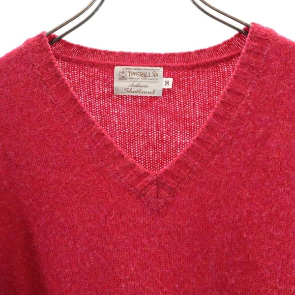 INVERALLAN インバーアラン 英国製 ウール 長袖 Vネック ニット 36 赤系 セーター メンズ
