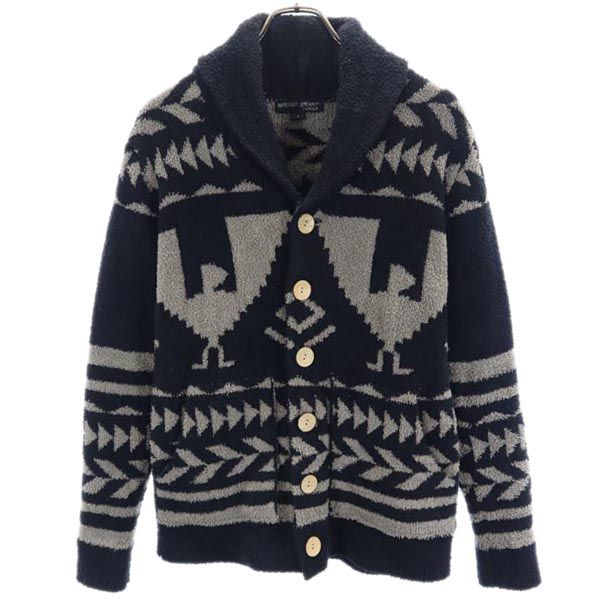 BAREFOOT DREAMS ベアフットドリームス 総柄 長袖 ショールカラー ニットカーディガン S ブラック系 メンズ