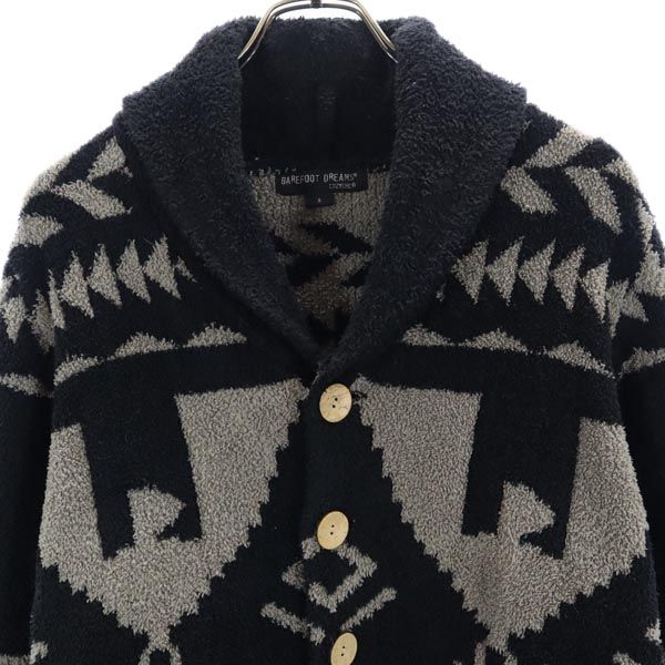 BAREFOOT DREAMS ベアフットドリームス 総柄 長袖 ショールカラー ニットカーディガン S ブラック系 メンズ