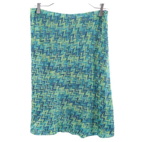 Missoni ミッソーニ イタリア製 総柄 長袖 スカートスーツ 上下 セットアップ 46/44 ブルー系 レディース