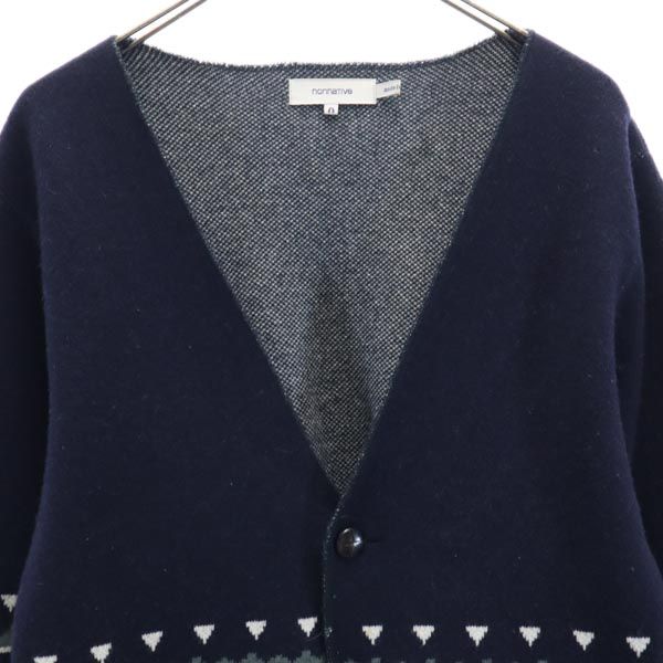 nonnative ノンネイティブ 日本製 ウールブレンド 総柄 長袖 ニットカーディガン ネイビー系 Vネック メンズ
