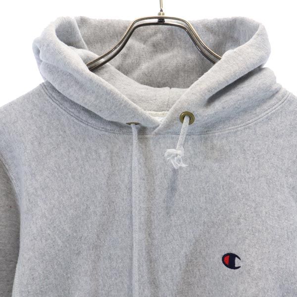 Champion チャンピオン 青単 復刻 ロゴ刺繍 長袖 リバースウィーブ スウェットパーカー S グレー系 プルオーバー トレーナー 裏起毛 メンズ