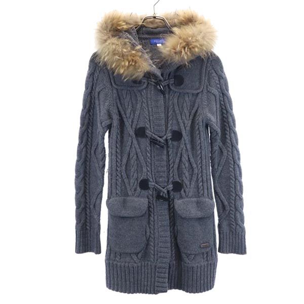 ブルーレーベルクレストブリッジ ニットジャケット 38 グレー BLUE LABEL CRESTBRIDGE フード付 レディース