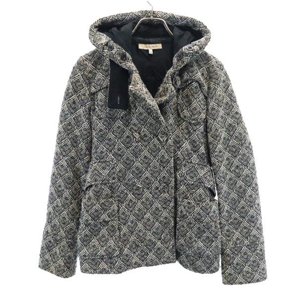 SEE BY CHLOE シーバイクロエ ウールブレンド 総柄 ピーコート 40 黒系 フーディー レディース