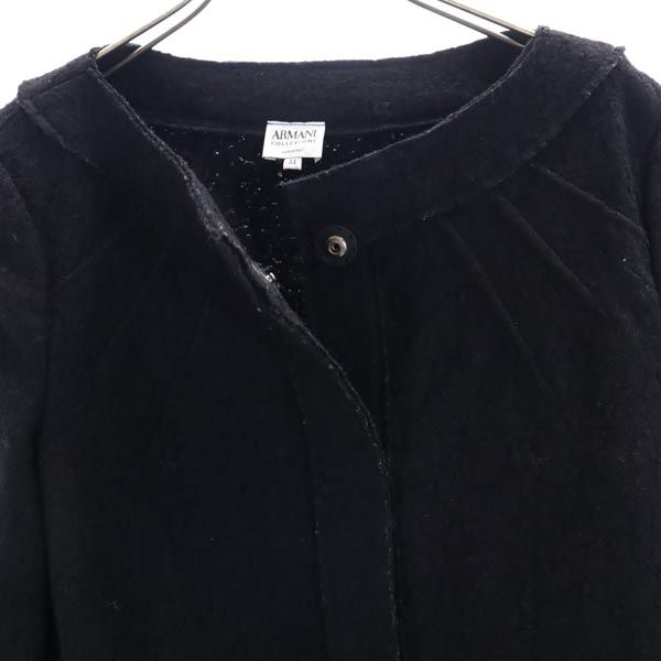 ARMANI アルマーニ イタリア製 ノーカラー ウールジャケット 44 ブラック レディース