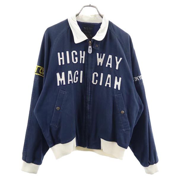 YELLOW CORN イエローコーン 日本製 ロゴ刺繍 ライダースジャケット 紺×ベージュ ブルゾン ジャンパー メンズ