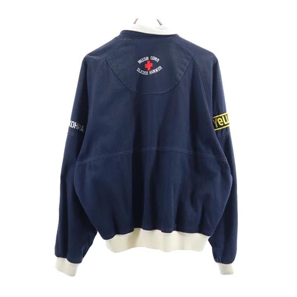 YELLOW CORN イエローコーン 日本製 ロゴ刺繍 ライダースジャケット 紺×ベージュ ブルゾン ジャンパー メンズ