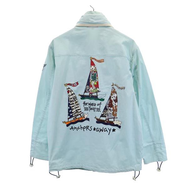 JC de CASTELBAJAC カステルバジャック リネンブレンド バックプリント ジップジャケット 2 ブルー系 メンズ