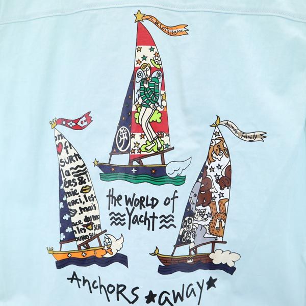 JC de CASTELBAJAC カステルバジャック リネンブレンド バックプリント ジップジャケット 2 ブルー系 メンズ