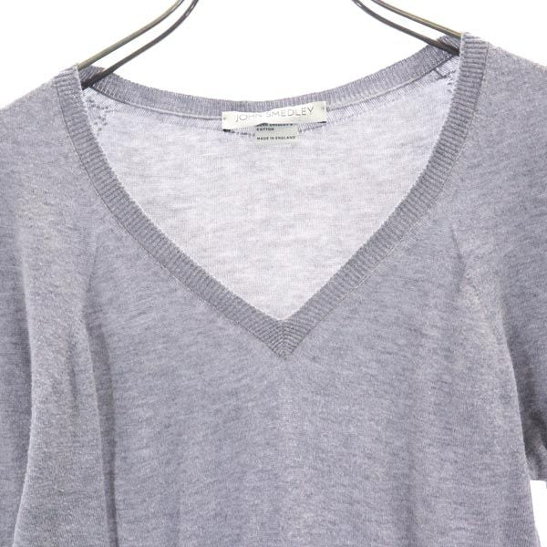 JOHN SMEDLEY ジョンスメドレー 英国製 長袖 Vネック セーター S グレー系 薄手 ニット レディース