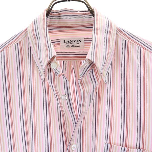 LANVIN ランバン 日本製 ストライプ 長袖 ボタンダウンシャツ ピンク系 メンズ