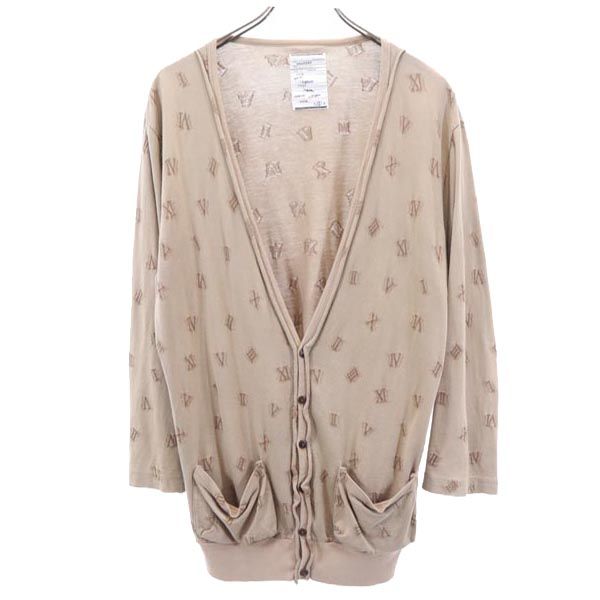 SHAREEF シャリーフ 日本製 ロゴ 総柄 長袖 カットソー 2 茶系 Vネック カーディガン メンズ