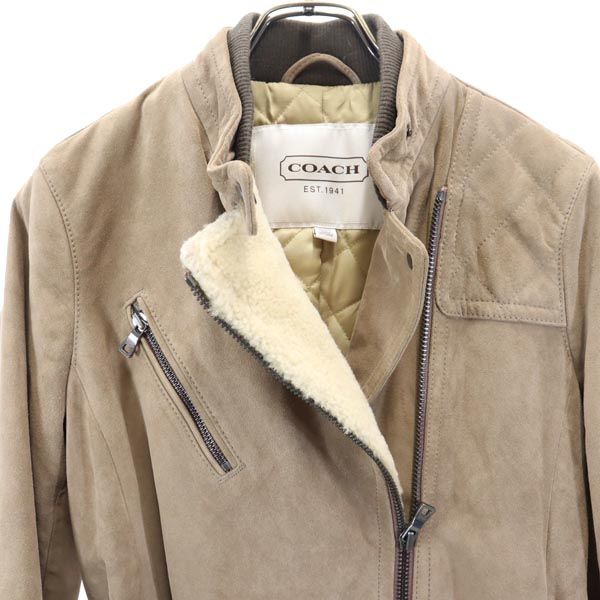 COACH コーチ 牛革 スエード レザージャケット XS ベージュ系 収納カバー付き 本皮 レディース