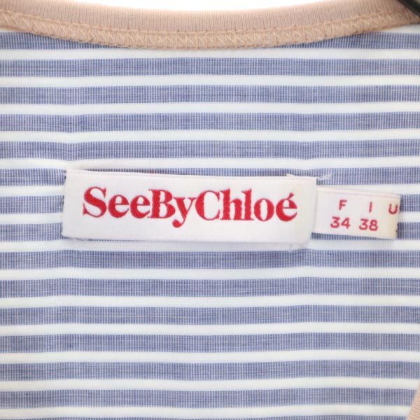 SEE BY CHLOE シーバイクロエ ストライプ柄 長袖 カットソー 34 ピンク×ブルー シャツ ボーダー レディース