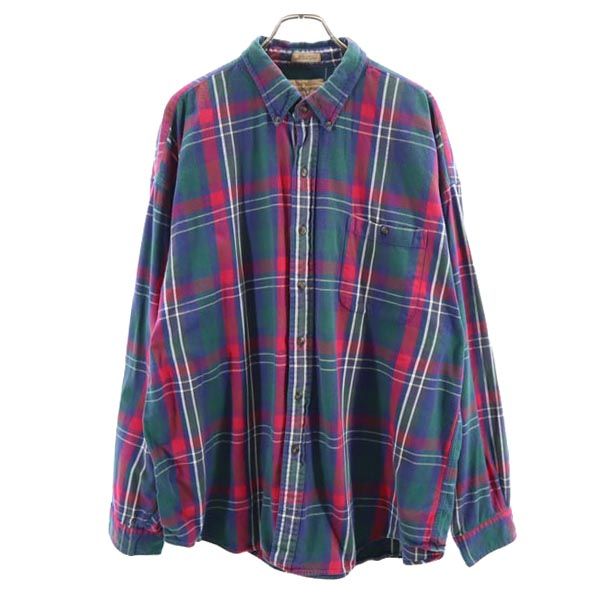 Preswick＆Moore チェック柄 長袖 ボタンダウンシャツ XXL レッド系 Preswick＆Moore ビッグサイズ メンズ