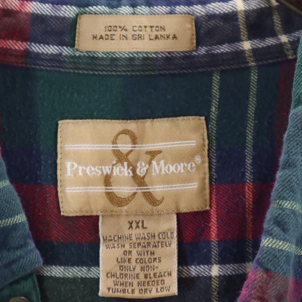 Preswick＆Moore チェック柄 長袖 ボタンダウンシャツ XXL レッド系 Preswick＆Moore ビッグサイズ メンズ
