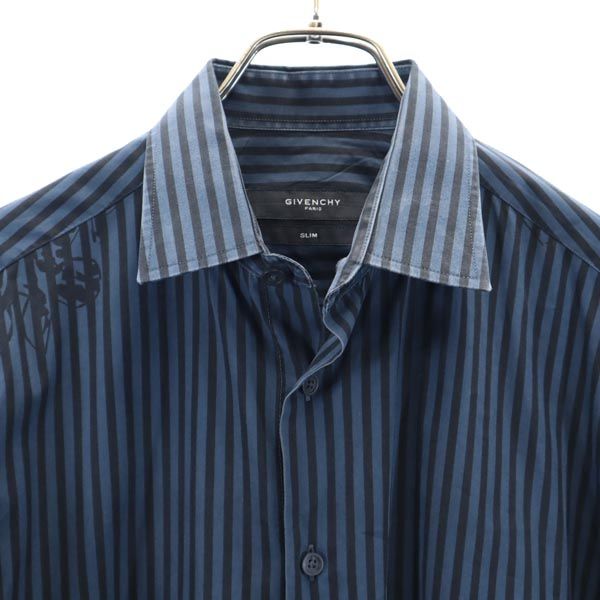 GIVENCHY ジバンシィ ストライプ柄 長袖 シャツ 16 緑系×黒 メンズ