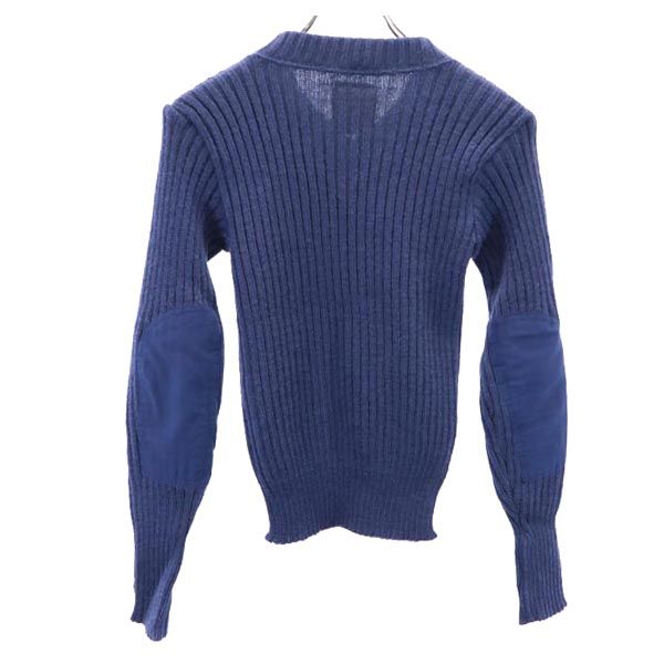 英国製 Vネック 長袖 エルボーパッチ Vネック コマンド ニット 02/83 ネイビー系 セーター レディース