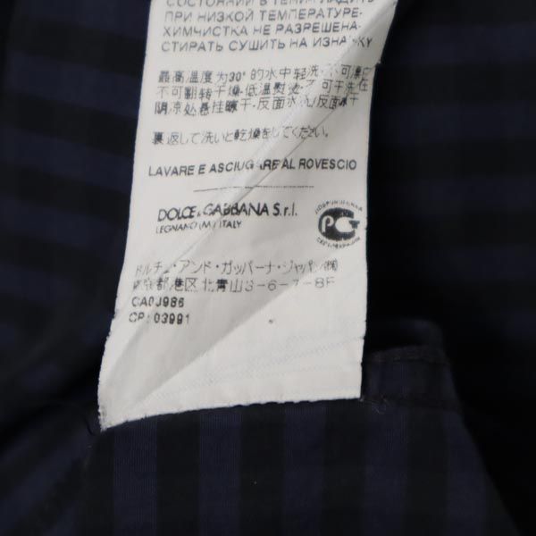 DOLCE&GABBANA ドルチェアンドガッバーナ チェック柄 長袖 シャツ 40 15 1／4 ネイビー×ブラック メンズ