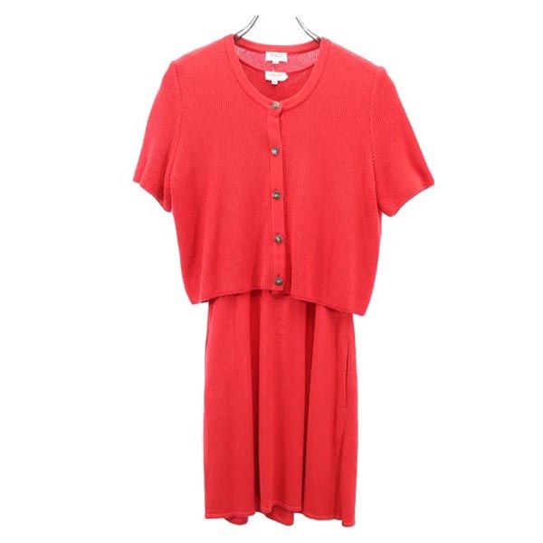 FOXEY フォクシー 日本製 半袖 ニット ワンピース 上下 セットアップ 38 レッド系 半袖カーディガン レディース