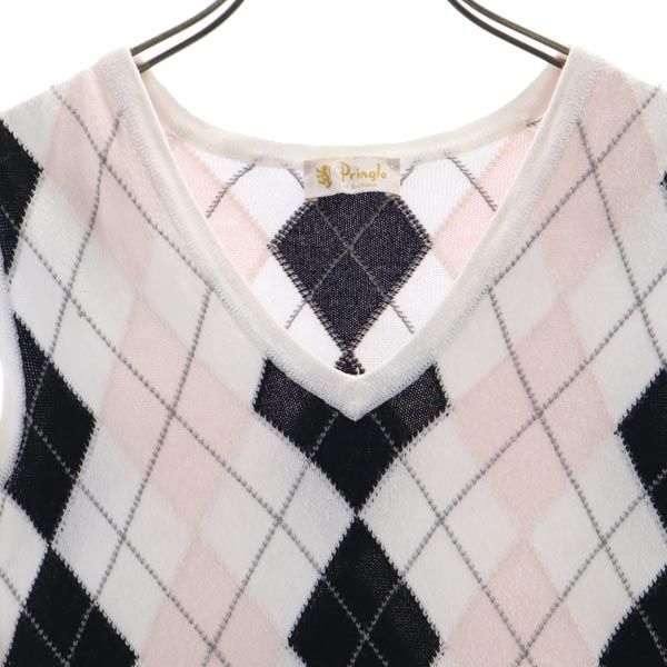 Pringle プリングル アーガイル ニットベスト S 白系 レディース