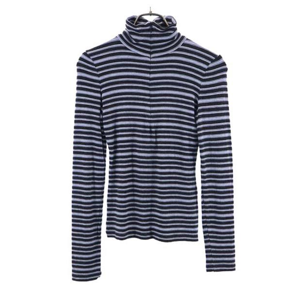 ARMANI COLLEZIONI アルマーニコレッツォーニ イタリア製 ボーダー 長袖 ハーフジップ カットソー 38 ブラック系 レディース